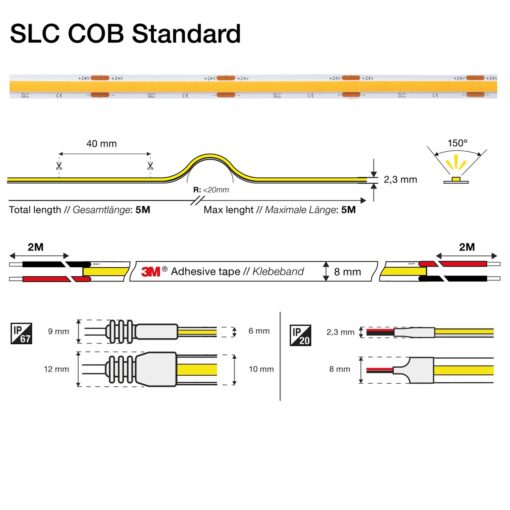 SLC COB Standard 10W/m 1070lm/m 2700K Ra90, 24V, IP20, 5m - Bild 2