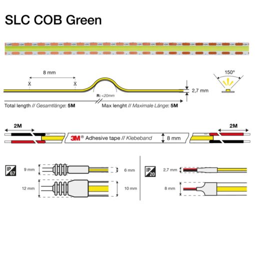 SLC COB Colour,12W/m,185lm/m, Grön, 24V, IP20, 5m - Bild 2