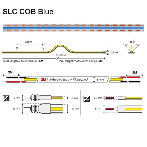 SLC COB Colour,12W/m,130lm/m, Blå, 24V, IP20, 5m - Bild 2