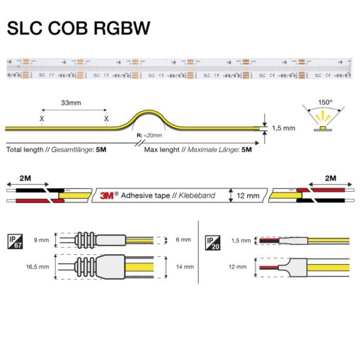 SLC COB Colour,18W/m, 850lm/m, RGBW, CR90, 24V, IP67, 5m - Bild 4