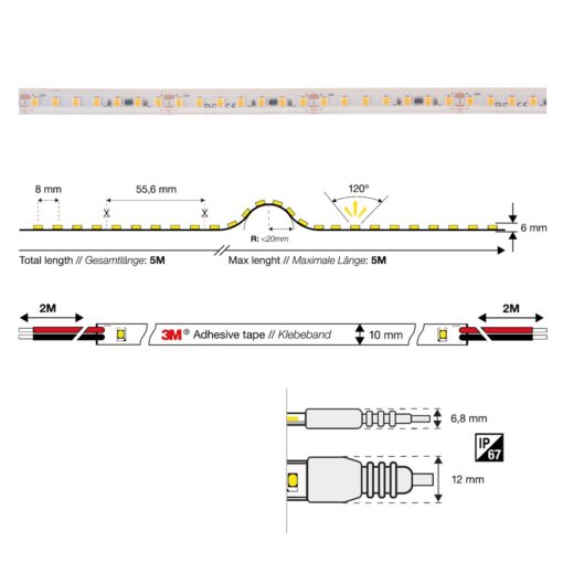 SLC LED Strip Bastu 9.6W/m 1235lm/m 3000K Ra>80 24V IP67 5m - Bild 2
