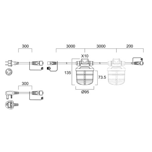 Sylwork String Light IP65, ytmonteras, 100W, 10000lm, 4000K, 30m, Gul - Bild 4