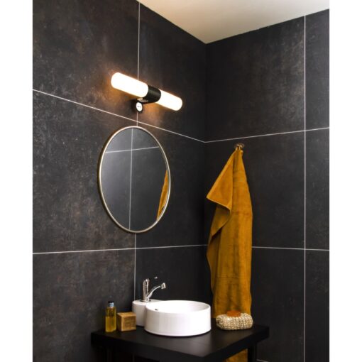 COSENZA vägglampa dubbel, B435, E14, svart/opalvit - Bild 2